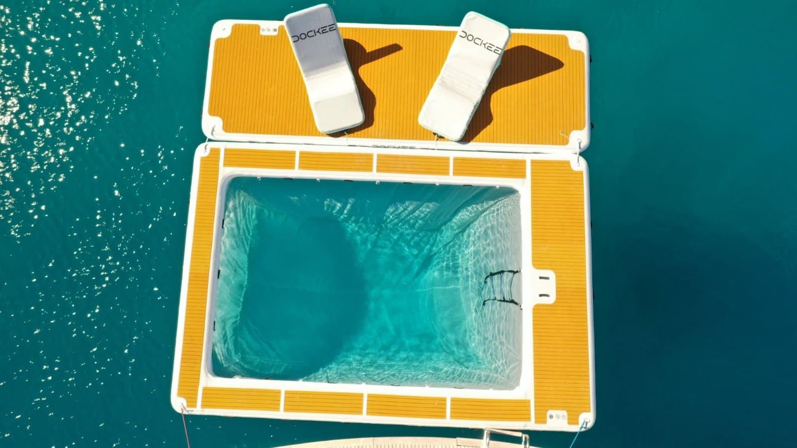 Dockee Yüzer Deniz Havuzu Platformu, Şeffaf Fileli, 410x410 cm - Görsel 2