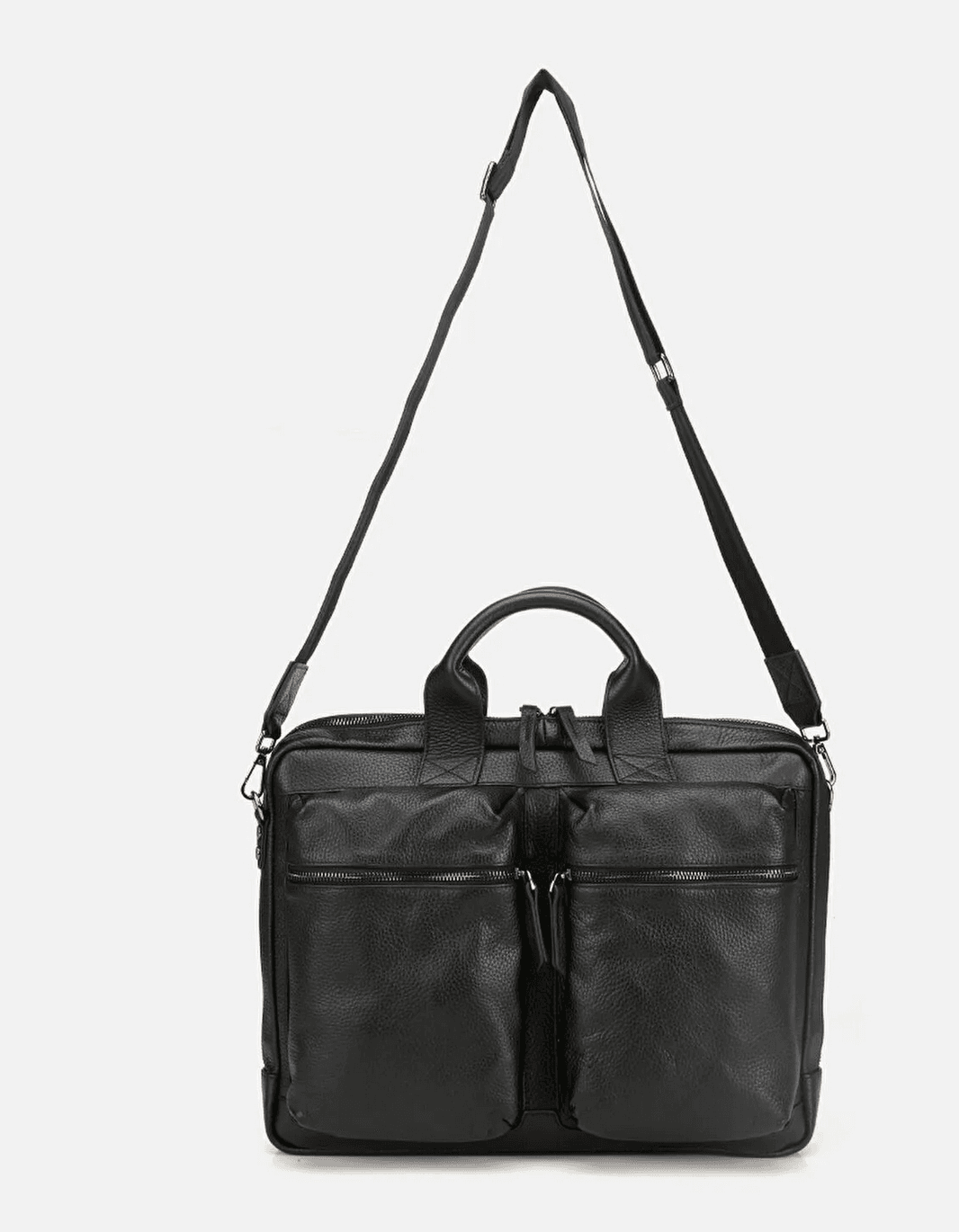 Hakiki Deri Siyah Evrak Çantası - Omuz Askılı Laptop Bölmeli - Görsel 4